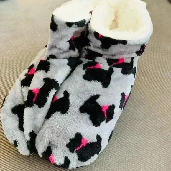 Gray/Pink Comfy Animal Print Slippers w/ Grippers  - Picture 1 of 5